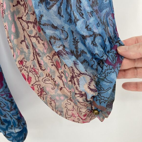 Diane Von Furstenberg Silk Peasant Blouse SIZE 4 Sheer Boho Art to Wear Peelo - Picture 5 of 12